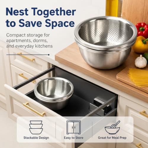 Stainless Steel Colander Set with Self