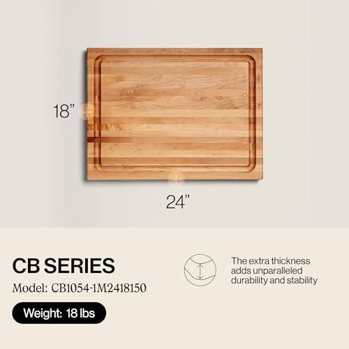 Block CB1054 1M2418150 Maple Wood Edge Grain Reversible Cutting Board with Juice Groove (24"L x 18"W)