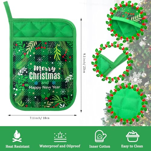 12 Pcs Christmas Silicone Spatulas Pot Holders Set Heat Resistant Pot Holders with Pocket Baking Gifts for Christmas Gift Party Supplies (Fresh Christmas Style)