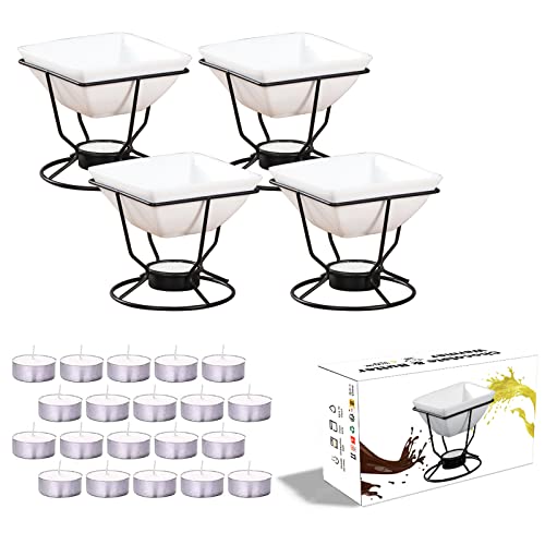 4 Pieces Ceramic Butter Warmers with 20 Pieces Tealight Candles Set for Seafood
