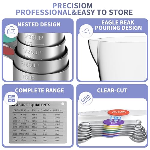 Magnetic Stainless Steel Measuring Cups and Spoons Set for Cooking & Baking