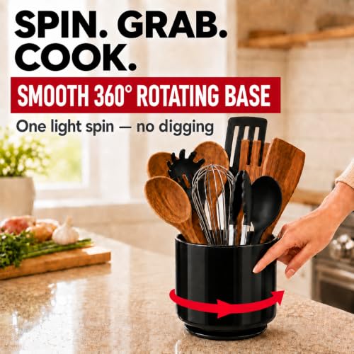 Jumbo Plastic Rotating Extra Large Utensil Holder Crock with No