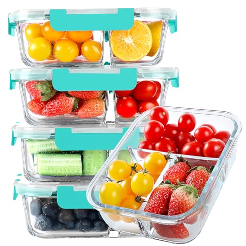 5 Pack Glass Meal Prep Containers Set with Lids