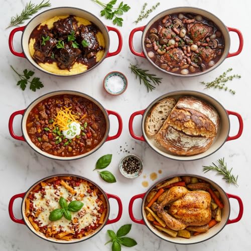 8 qt Oval Enameled Cast Iron Dutch Oven Pot (Cabernet / 8 QT)