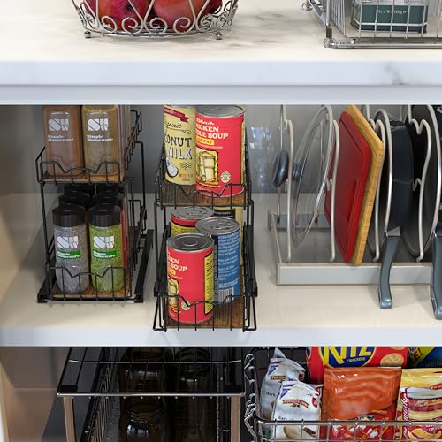 2 Tier Spice Rack Slide Out Wire Basket Drawer Organizer