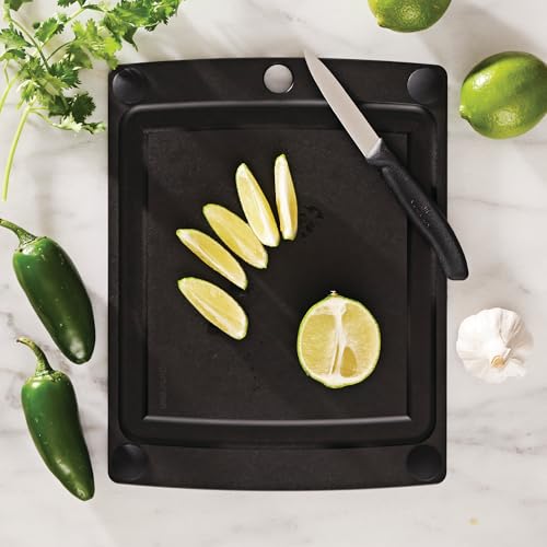 All-In-One Cutting Board with Non-Slip Feet and Juice Groove, 10" × 7", Slate/Black (10"L x 7"W / Slate/Black)