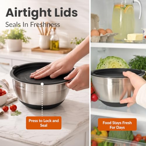 6Pc Stainless Steel Mixing Bowls with Lids Set (Black)