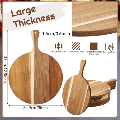 6 Pcs Acacia Wood Round Cutting Board 0.6 Inch Thick (9 x 13 Inch)