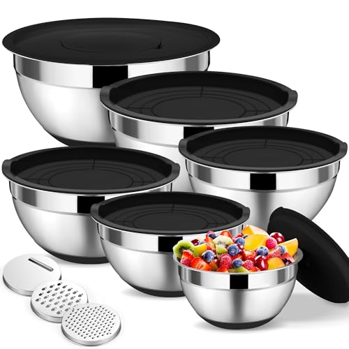 Mixing Bowls Stainless Steel Salad Bowl with Lid & Graters