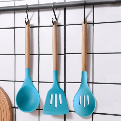 Silicone Kitchen Cooking Utensils Set (Standard 5-Piece Set / Light Blue)