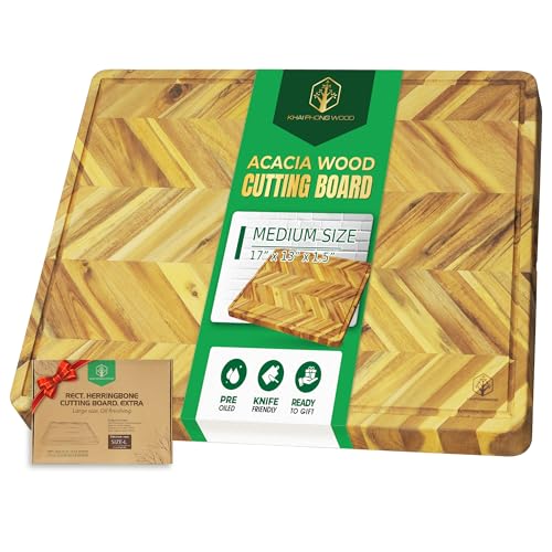 Herringbone Acacia Wood Cutting Boards for Kitchen (Herringbone / 17"L x 13"W)