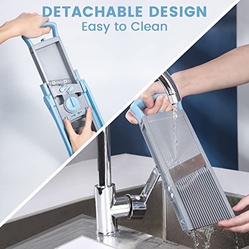 Safer Mandoline Slicer Plus for Kitchen Adjustable Potato Slicer (Blue)
