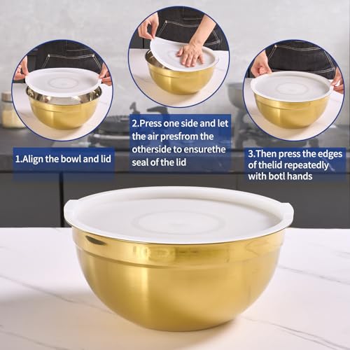 Gold Mixing Bowls with Airtight Lids (Gold / 5 Pieces)