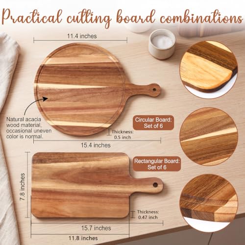 12 Pcs Acacia Wood Cutting Board 15 Inch with Handle