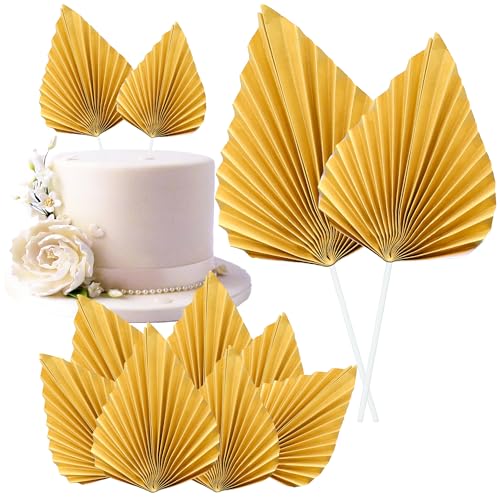 6Pcs Paper Palm Fan Cake Toppers Palm Leaf Fan Cake Topper Palm Spear Leaf Cupcake Toppers Cake Insert Decoration For Cake Decorating Diy Craft Project Home Wedding Party Supplies Gold