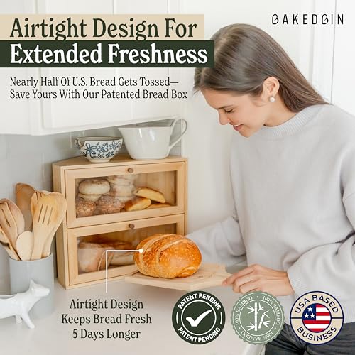 Corner Bread Box for Kitchen Countertop (Natural Bamboo)