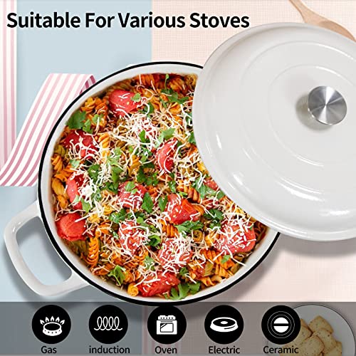 3.8 Quart Enameled Cast Iron Braiser Pan with Lid (White / 3.8QT)
