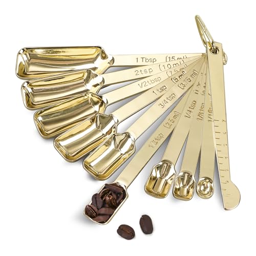 Stainless Steel Measuring Spoons with Leveler (C - Gold / 10pcs)