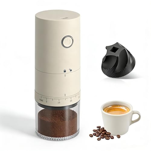 Portable Electric Coffee Grinder with Ceramic Burr (Light Beige)