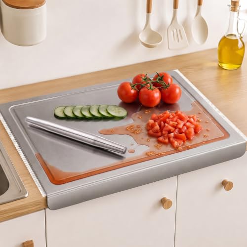 Stainless Steel Cutting Board 15.7x11.8 with Lip and Juice Groove (15.7"L x 11.8"W)