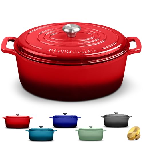 Enameled Cast Iron Oval Dutch Oven Pot with Lid (9.5Q / Red)