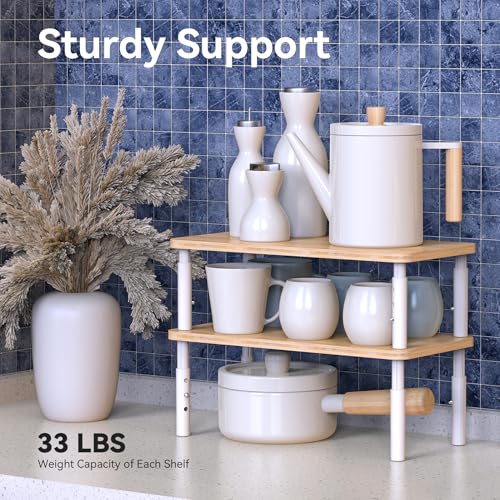 Bamboo Cabinet Organizer Shelf with 4 Height Adjustable