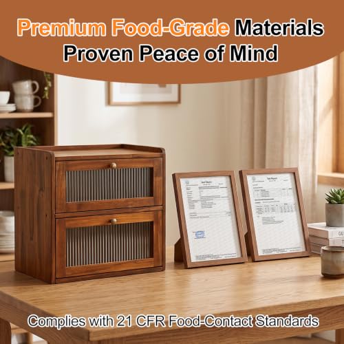 Bread Box for Kitchen Countertop (Retro Brwon / Large)
