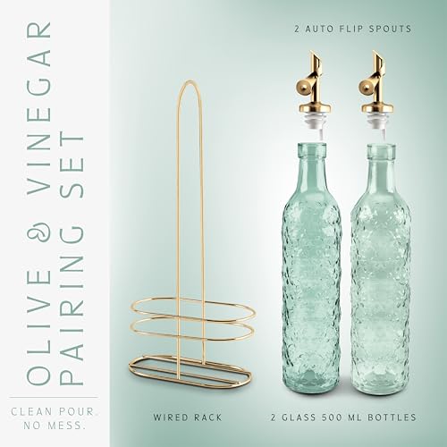 Glass Olive Oil Bottle Dispenser (Floral / Green)