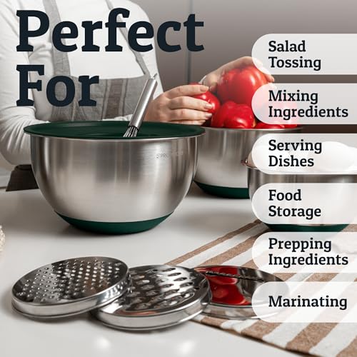 Stainless Steel Mixing Bowls with Lids Set (Green)