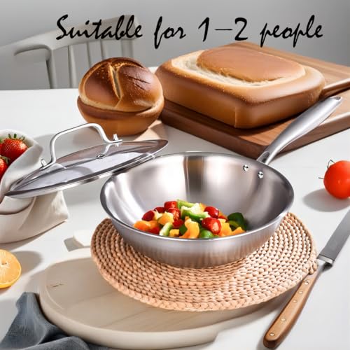 Tri Ply Stainless Steel Wok Pan with Lid