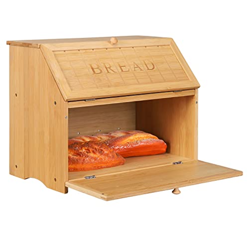 Vintage Double Layer Large Bread Box (Natural Bamboo)