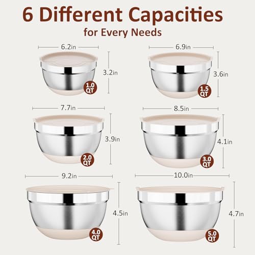 9 Pack Mixing Bowls with Airtight Lids & Grater Attachments (Khaki)