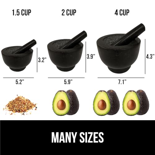 Natural Granite Stone Mortar and Pestle Set (Polished Black / 2 Cup)