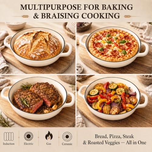 5 Qt Enameled Cast Iron Dutch Oven with Lid for Sourdough Bread Baking (White)
