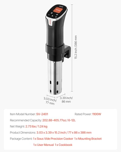 Sous Vide Precision Cooker (3.03 x 3.39 x 15.2 inch / 77 x 86 x 386 mm / Wifi-Color screen)