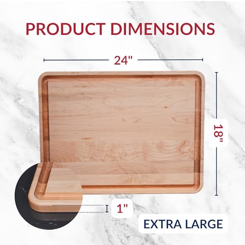 Made in USA Extra Large Solid Maple Wood Cutting Board by Virginia Boys Kitchens (18"L x 24"W)