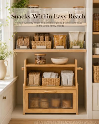 Bread Box for Kitchen Countertop Large Capacity with Shelf Organizer (Natural)