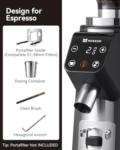 64mm Plated Flat Burr Coffee Grinder with 100 Grind Settings
