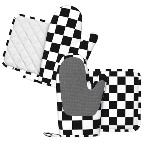 Oven Mitts and Pot Holders Sets Silicone Kitchen Mitts Potholders Heat Resistant 4Pcs Oven Gloves Hot Pads for Kitchen Baking Cooking BBQ Grilling