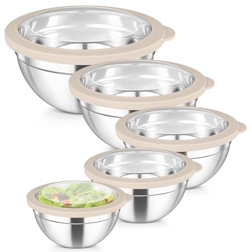 Mixing Bowls with Lids Set of 5 (Khaki)