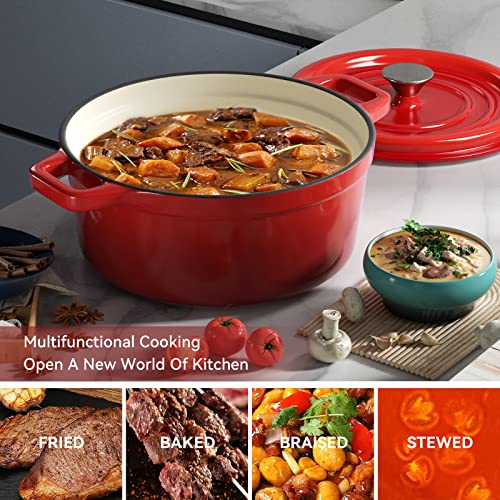 6.5 Quart Enameled Dutch Oven Pot with Lid (6.5 QT / Red)