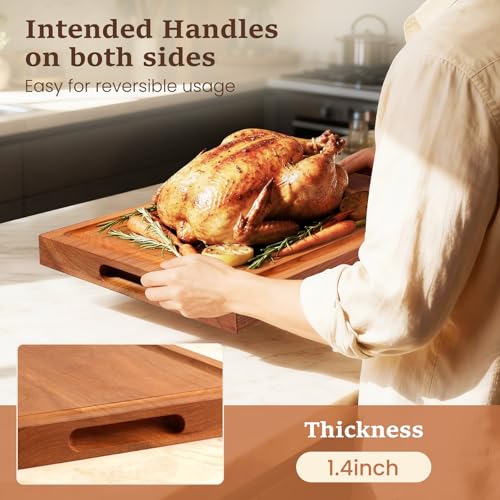 Thick Wooden Cherry Cutting Board with Handle (Cherry Wood)