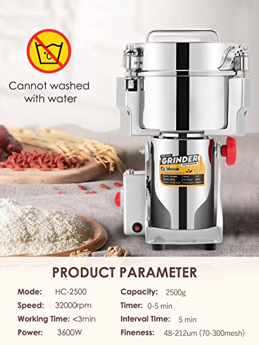 2500g Electric Grain Grinder Mill Safety Upgraded 3600W High (2500g Swing Type)