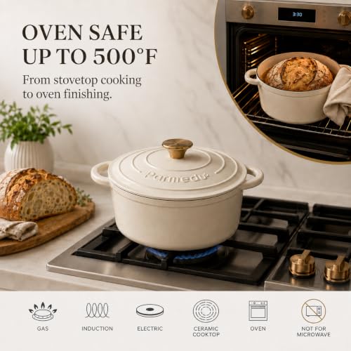5.5QT Enameled Cast Iron Dutch Oven for Sourdough Bread White (Cream White / 5.5QT)