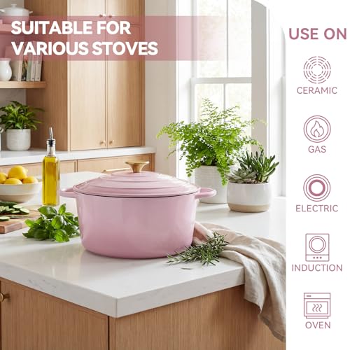 4.5 Quart Enameled Dutch Oven Pot with Lid (4.5 QT / Pink)