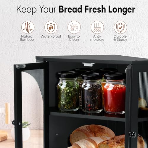Corner Bread Box for Kitchen Countertop (Black)