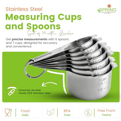 Stainless Steel Measuring Cups and Spoons Set of 14 w