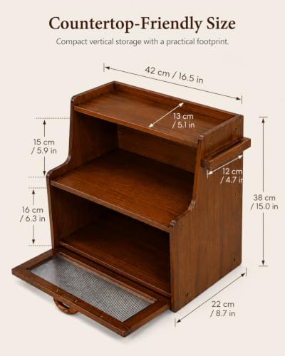 Bread Box for Kitchen Countertop Large Capacity with Shelf Organizer (Brown)