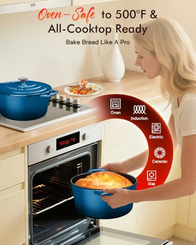 6 Qt PFAS Free Enameled Cast Iron Dutch Oven Pot with Lid (Santorini)