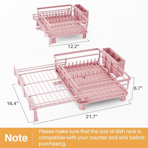 Expandable Dish Drying Rack for Kitchen Counter (Pink)